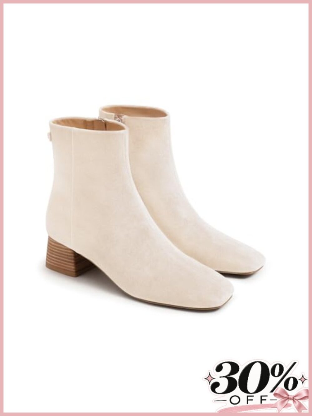 Faux Suede Square Toe Ankle Boots Chunky Low Heel Side Zip Dress Booties